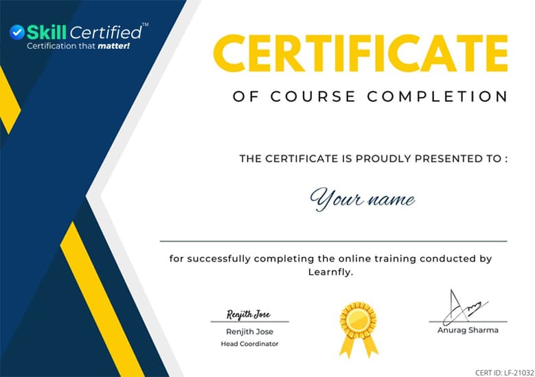 Sample SkillCertified Certificate of Course Completion